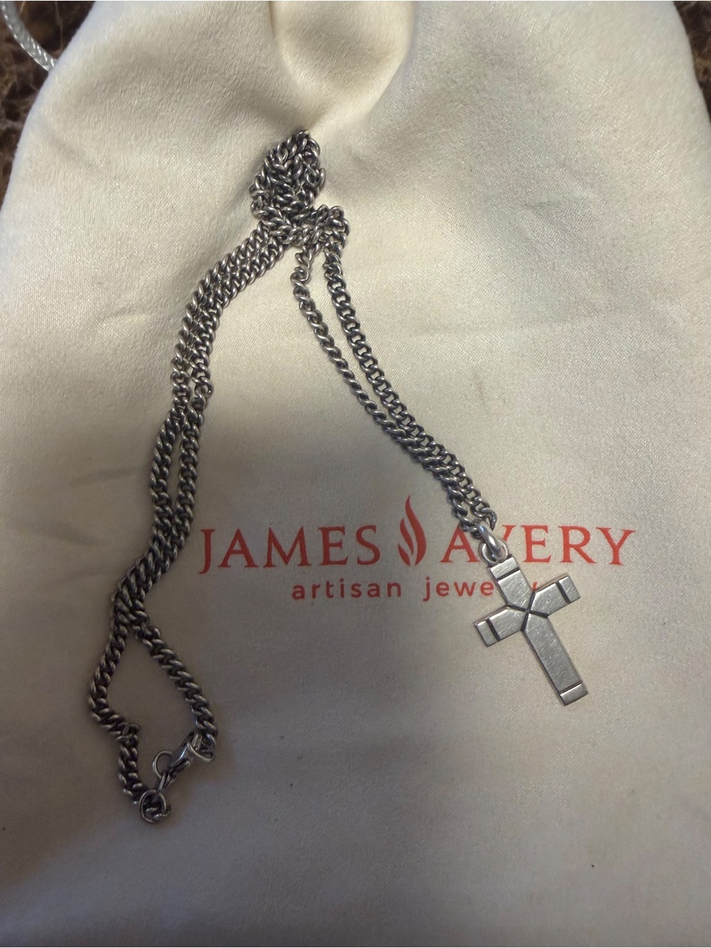 James Avery Silver Cross Charm Pendant Curb Chain Necklace Lobster Clasp 24 in
